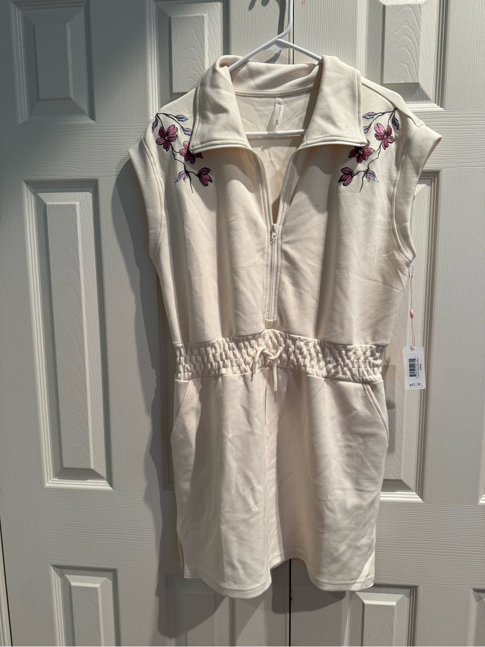 Simply Southern Cream Sleeveless Dress with Pink Floral Embroidery